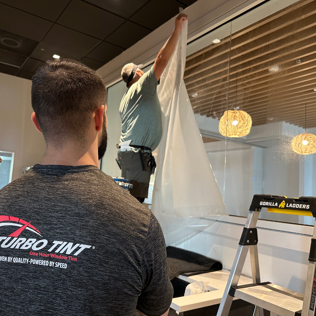 Office solar privacy and decorative film installation arch tint